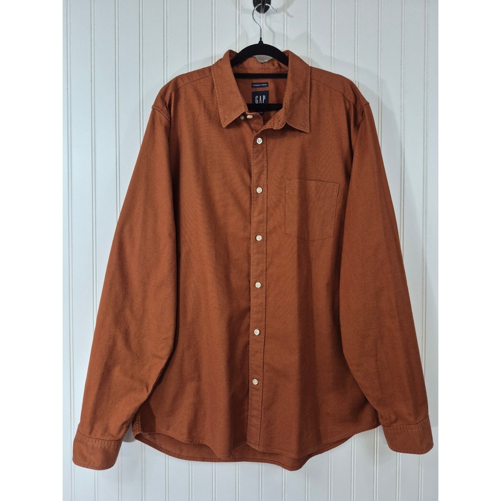 GAP Mens Large Rust Brown Standard Fit Stretch Long Sleeve Button Down Shirt